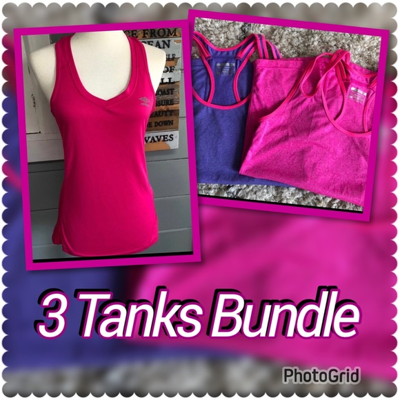 Layer 8 Tops - Bundle of 3 exercise racerback tank tops. Pink, purple, & racerback. All size M